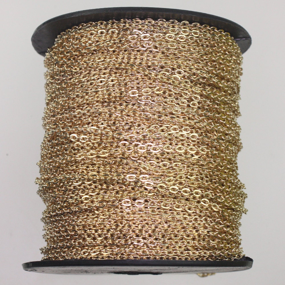 Sample Lot 3 feet Champagne Gold Plated Chain - 2x3mm Unsoldered Link, Flat Cable chain, Chain by the foot, Chain bulk chain from USA