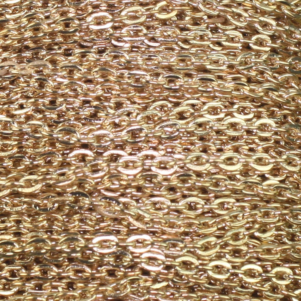 Sample Lot 3 feet Champagne Gold Plated Chain - 2x3mm Unsoldered Link, Flat Cable chain, Chain by the foot, Chain bulk chain from USA