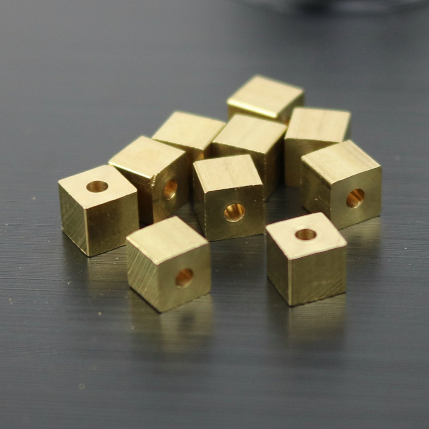 10 Raw Brass Square Cube Beads, End Caps - 5x5 mm 1.5mm Hole - Solid Brass