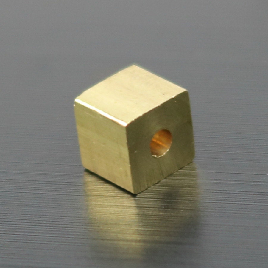 10 Raw Brass Square Cube Beads, End Caps - 5x5 mm 1.5mm Hole - Solid Brass