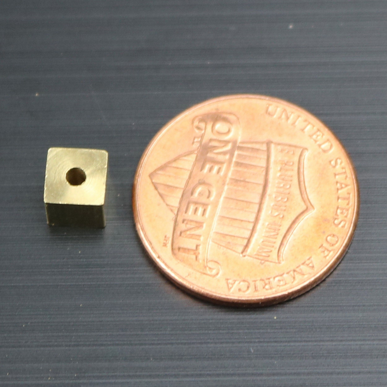 10 Raw Brass Square Cube Beads, End Caps - 5x5 mm 1.5mm Hole - Solid Brass