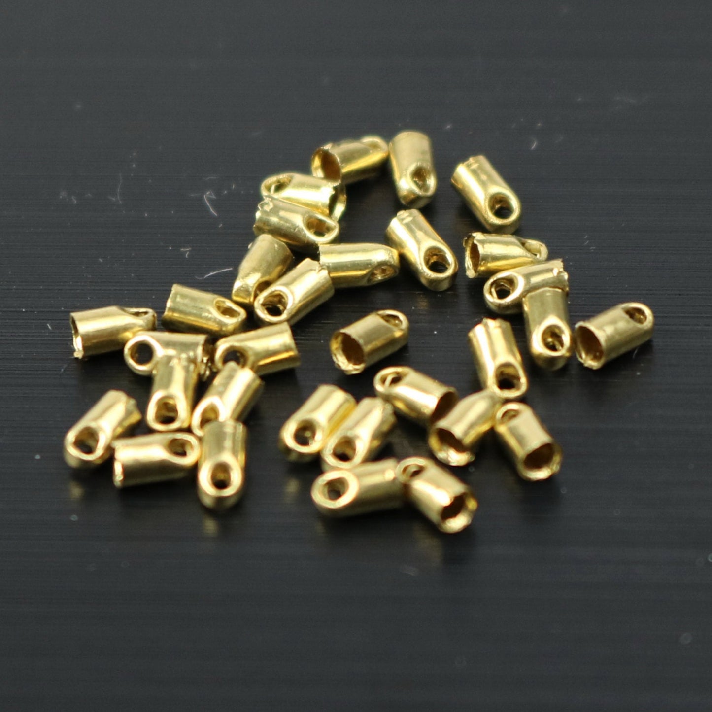 100 raw Brass End Cap - for 1.5mm Cord / Chain - 4mm Length - Cord Tip End, raw brass ribbon end, raw brass ends cap- from California USA