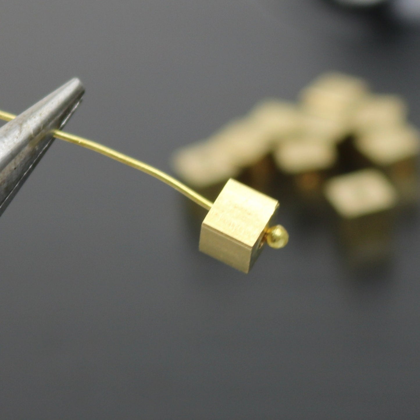 10 Raw Brass Square Cube Beads, End Caps - 5x5 mm 1.5mm Hole - Solid Brass