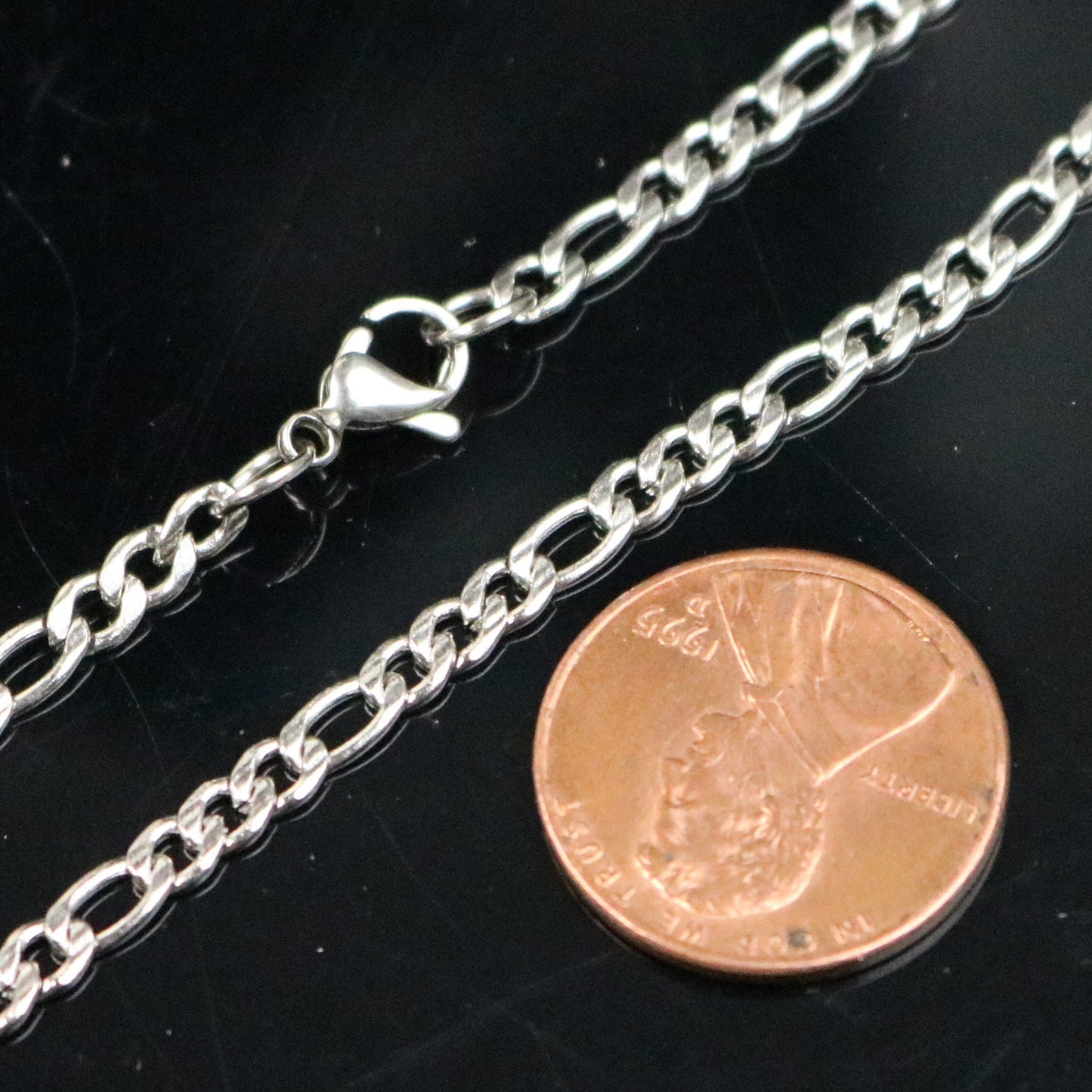 Stainless Steel FIGARO Chain Necklace - 19 inch (49 cm) 3.2mm width 1.1mm thickness
