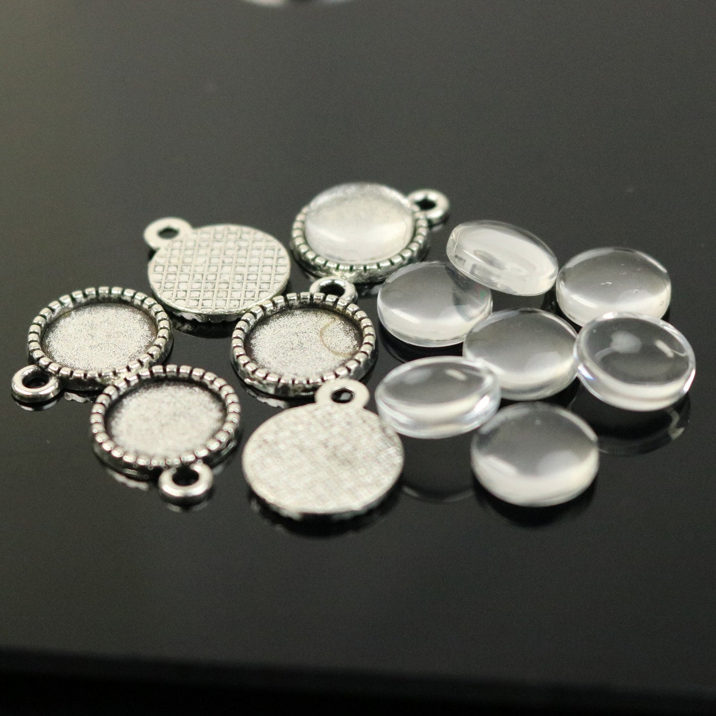 50 Round Antique Silver Bezel - for 10mm 3/8inch - Circle Pendant Blank Bezel . for Cabochon Cameo Pendants, Photo Jewelry, Post Setting