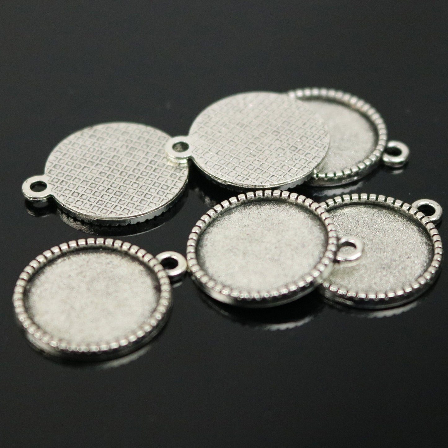 50 Round Antique Silver Bezel - for 16mm 5/8inch - Circle Pendant Blank Bezel . for Cabochon Cameo Pendants, Photo Jewelry, Post Setting