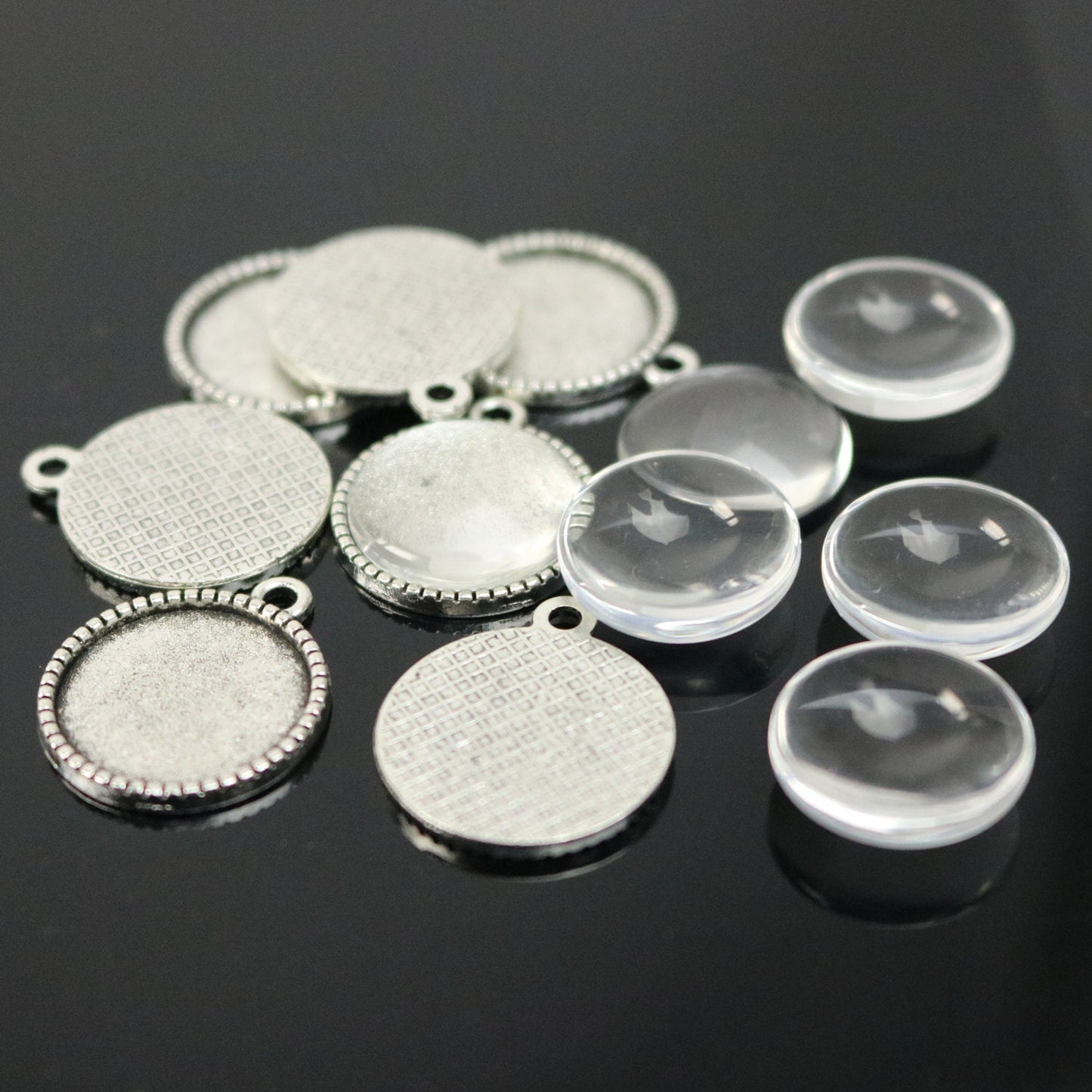 50 Round Antique Silver Bezel - for 16mm 5/8inch - Circle Pendant Blank Bezel . for Cabochon Cameo Pendants, Photo Jewelry, Post Setting