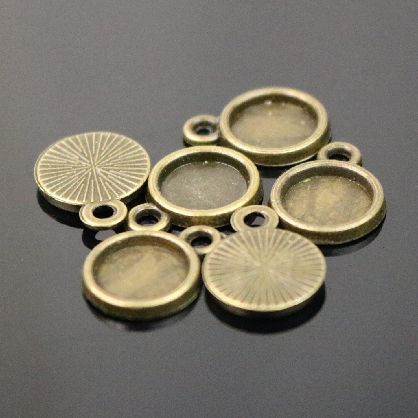 50 Round Antique Brass Bezel - for 8mm 5/16inch - Circle Pendant Blank Bezel . for Cabochon Cameo Pendants, Photo Jewelry, Post Setting