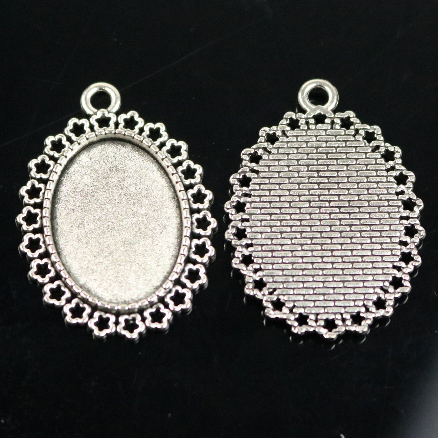 50 pcs Oval Antique Silver Bezel - for 18x25mm 3/4x1 inch - Oval Pendant Blank Bezel for Cabochon Cameo Pendants, Photo Jewelry