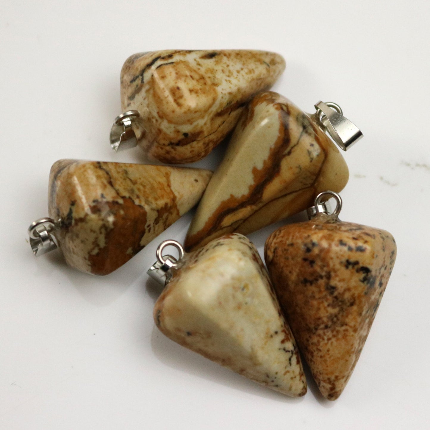 1, 5, 10pcs Hex POINT Charm Point Pendant - 14x21mm 9/16x13/16inch - Picture Stone Gemstone Crystal Pendant U-Pick - Ship Fm California USA