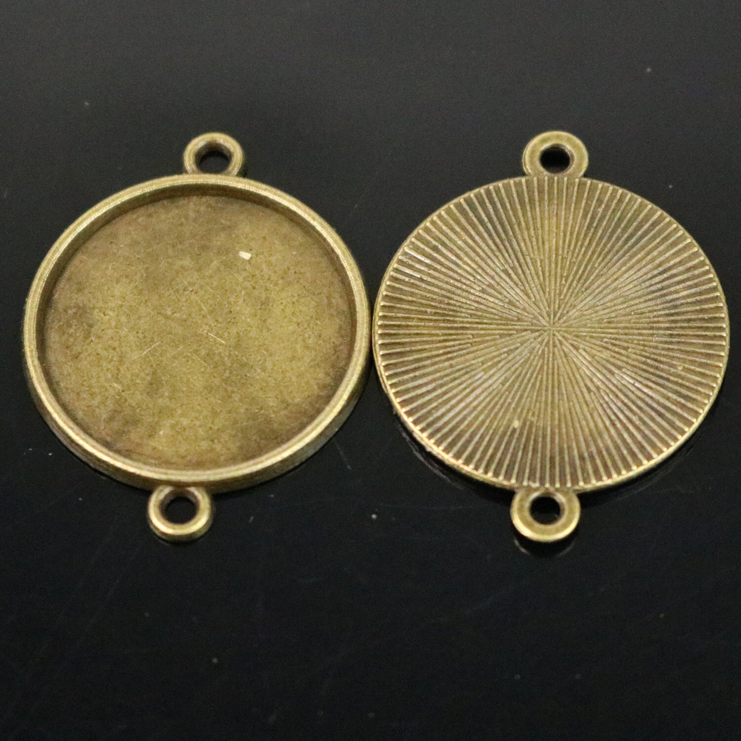 Pendant BEZELS Link with GLASS Magnifying Domes Cabochon - 5 sets 10 pcs - 20mm 13/16 inch Antique Brass Bezel and Circle Glass Cabochon