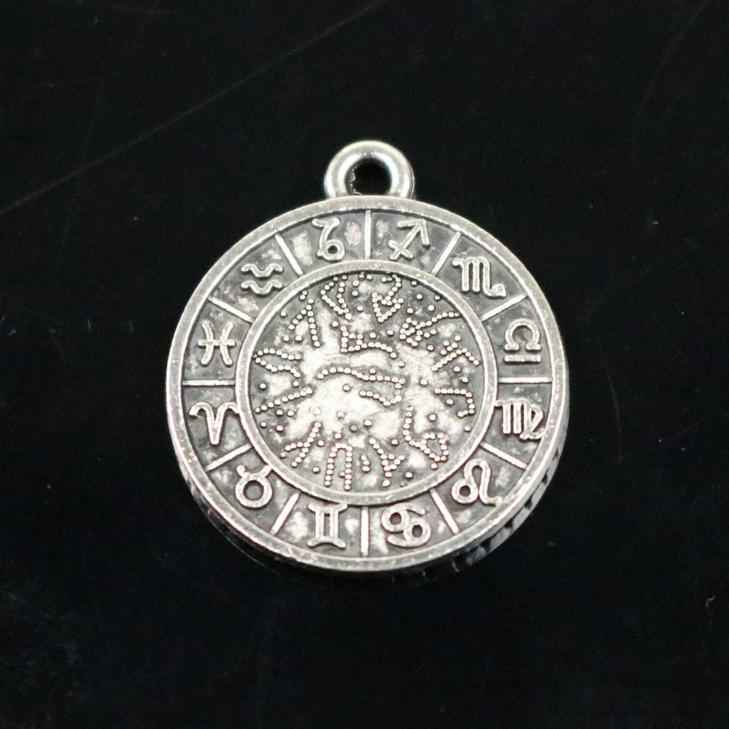 12 Zodiac Sign Pendant BEZELS with GLASS Magnifying Domes Cabochon - 5 sets 10 pcs - 16mm 5/8 inch Antique Silver Bezel and Circle Domed