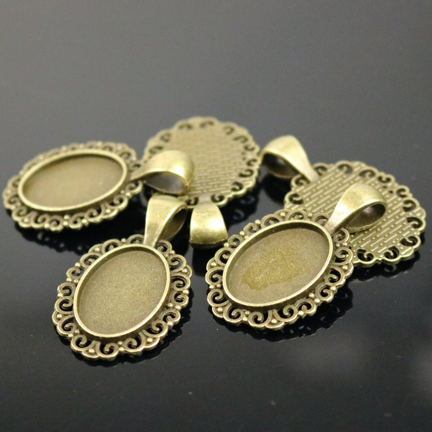 5 Sets 13x18mm Howlite Turquoise Oval Cabochon with Matching Antique Brass Bezel Pendant - 13x18mm 6mm thickness