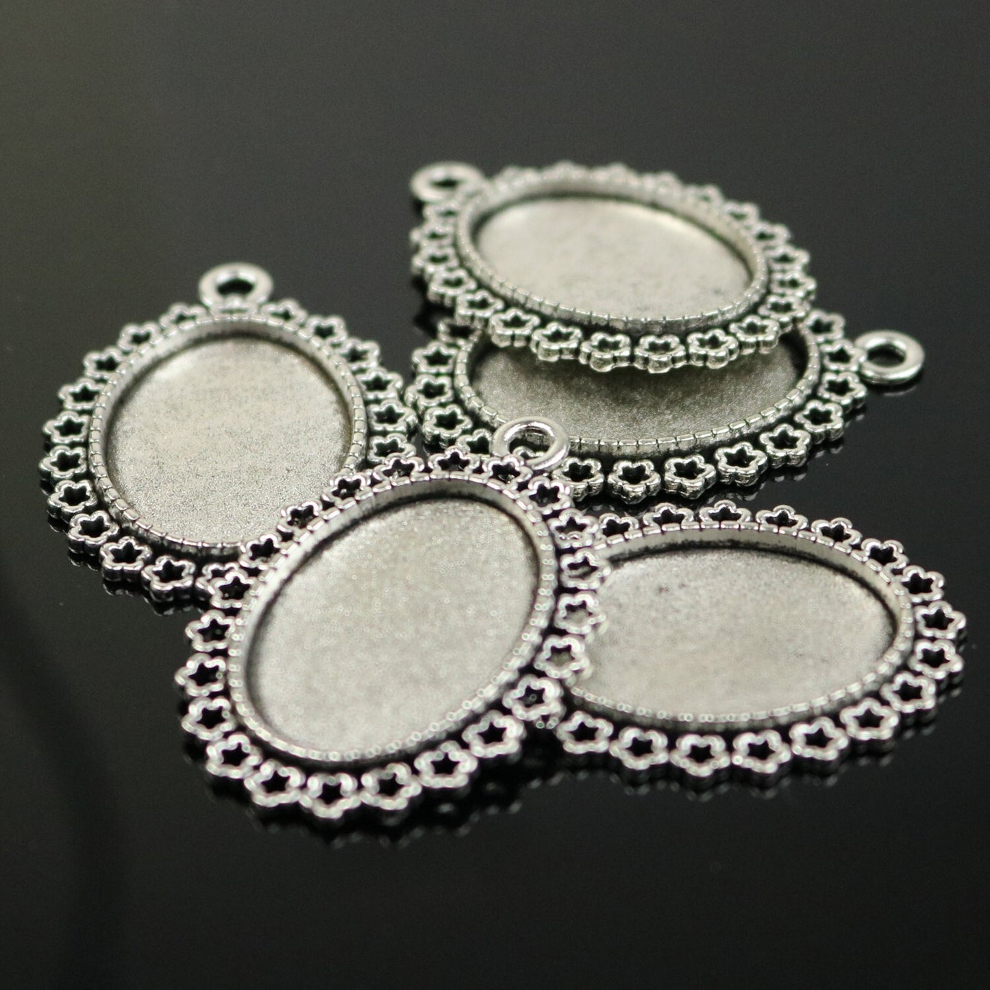 5 Sets 18x25mm Howlite Turquoise Oval Cabochon with Matching Antique Silver Bezel Pendant - 18x25mm 3/4c1 inch 6mm thickness