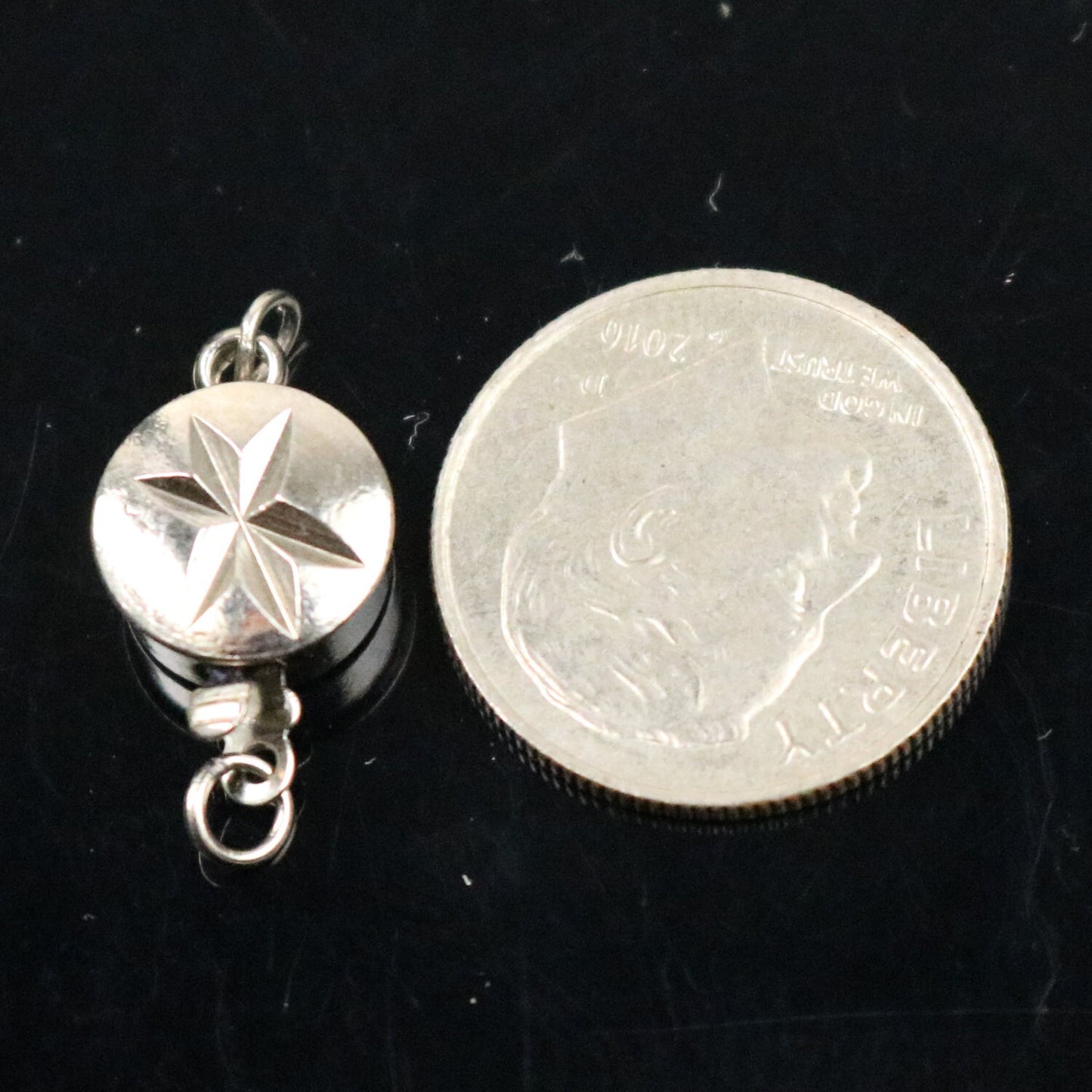 10 sets Box Clasp, Necklace Clasp Round Star - Rhodium Plated on Brass with Jump rings - 15x9mm - Ship from California USA - BC201