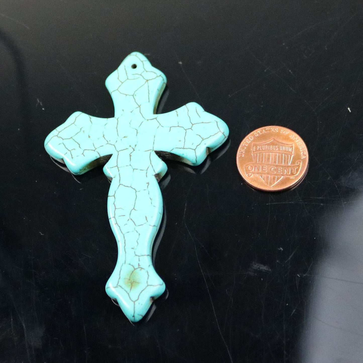 1 pcs Cross Pendant - Howlite Turquoise HUGE CROSS Pendant - 80x60mm 6.5mm thickness