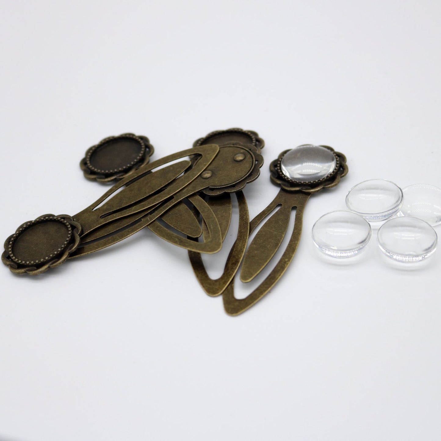 Bookmark with 18mm GLASS Magnifying Domes Cabochon - 5 sets 10 pcs - 76mmx26mm Antique Brass - S050 - We ship from California USA