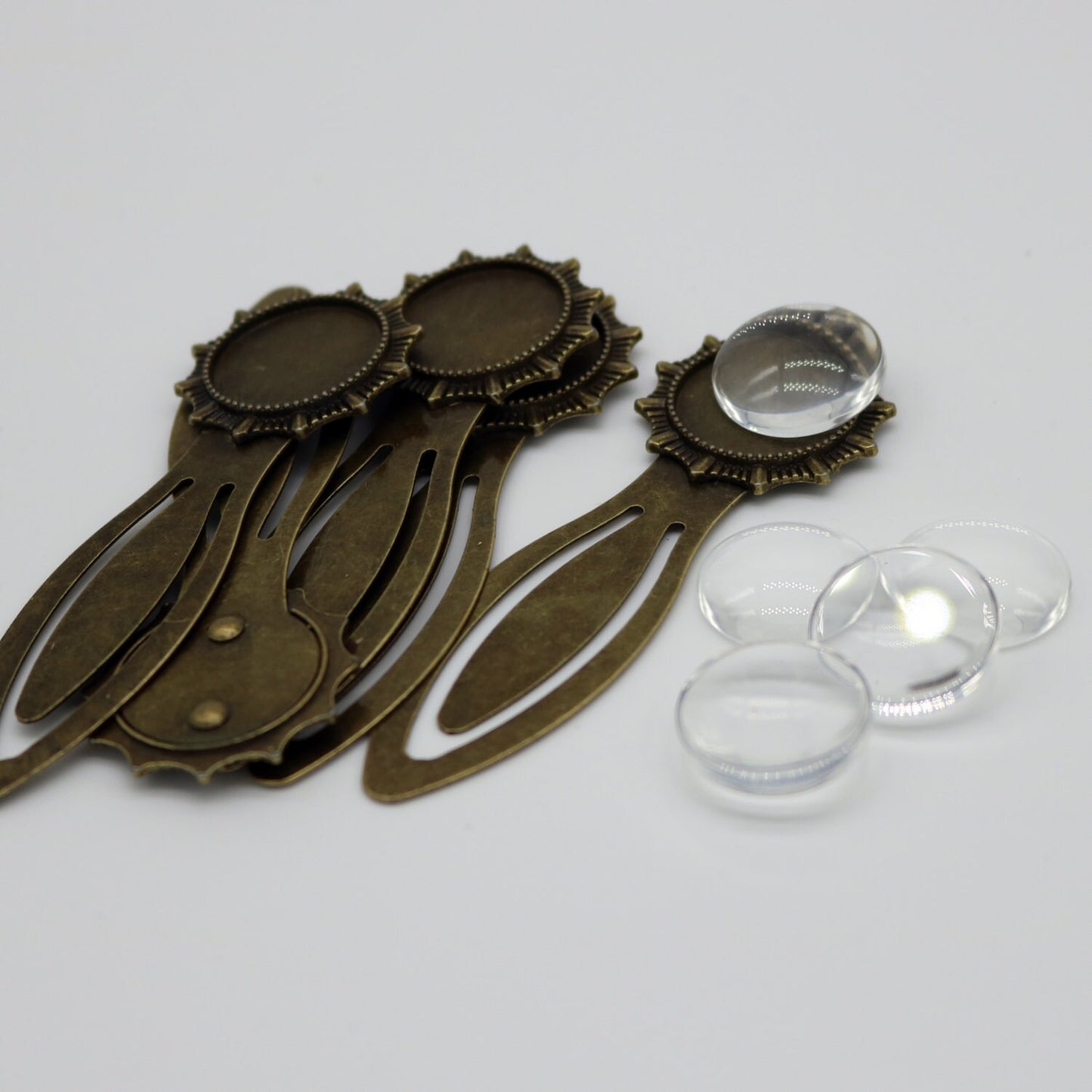 Bookmark with 18mm GLASS Magnifying Domes Cabochon - 5 sets 10 pcs - 80mmx26mm Antique Brass - S992 - We ship from California USA