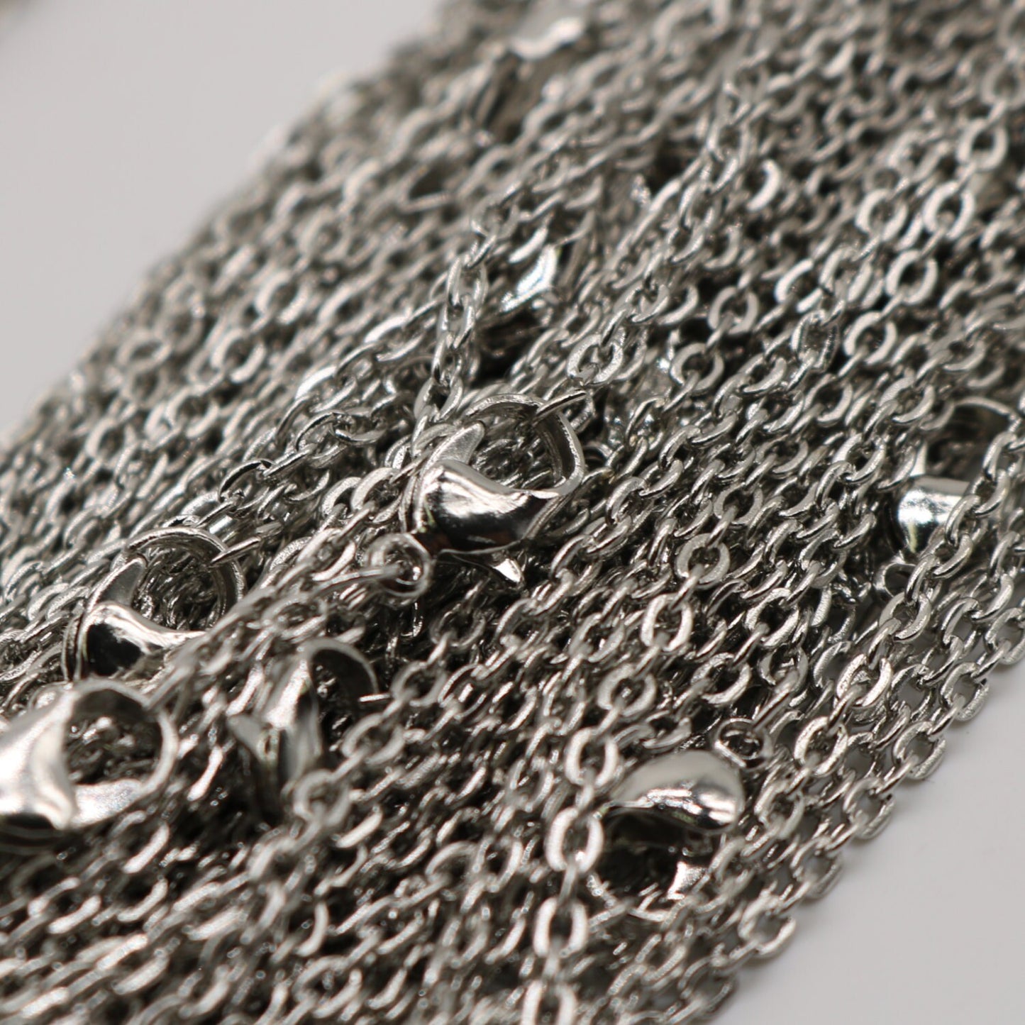 5 pcs of Ready to wear Flat Cable Chain Necklace 60cm (about 24inch) - Rhodium Plated 3x2mm Flat Chain Necklace with Lobster Clasp