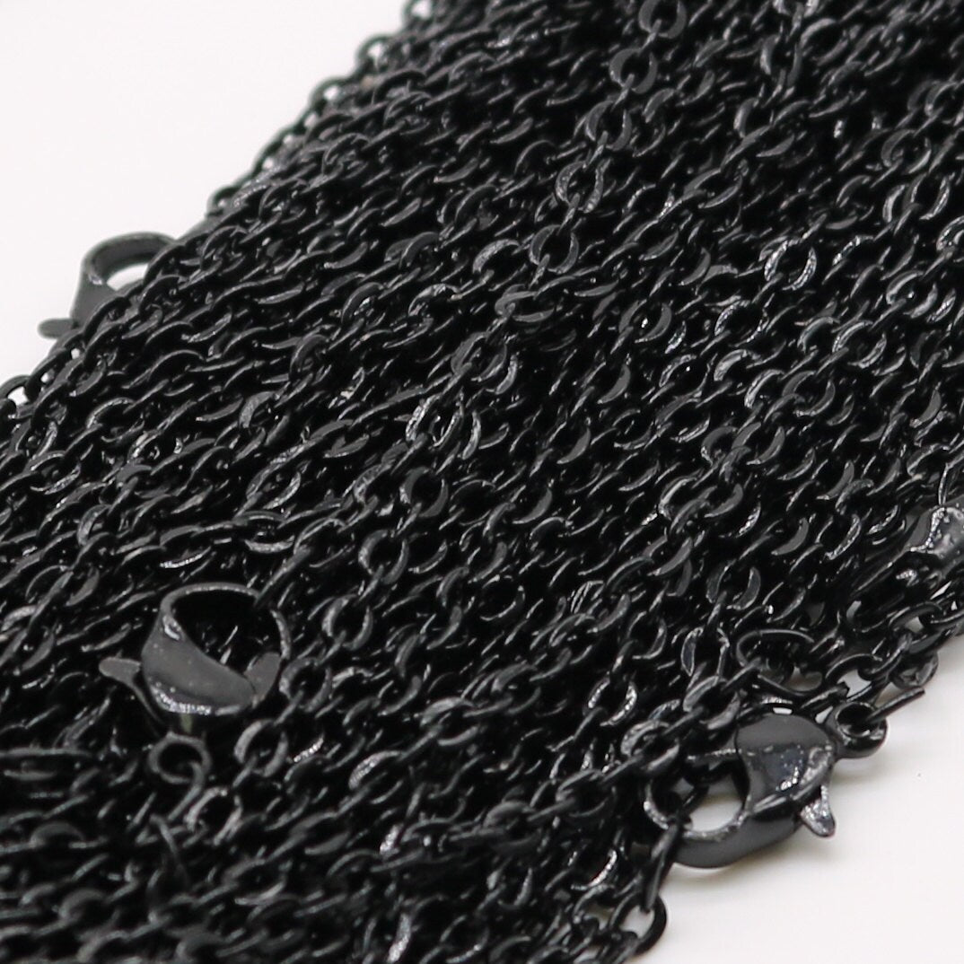 5 pcs of Ready to wear Flat Cable Chain Necklace 60cm (about 24inch) - Black Finished 3x2mm Flat Chain Necklace with Lobster Clasp