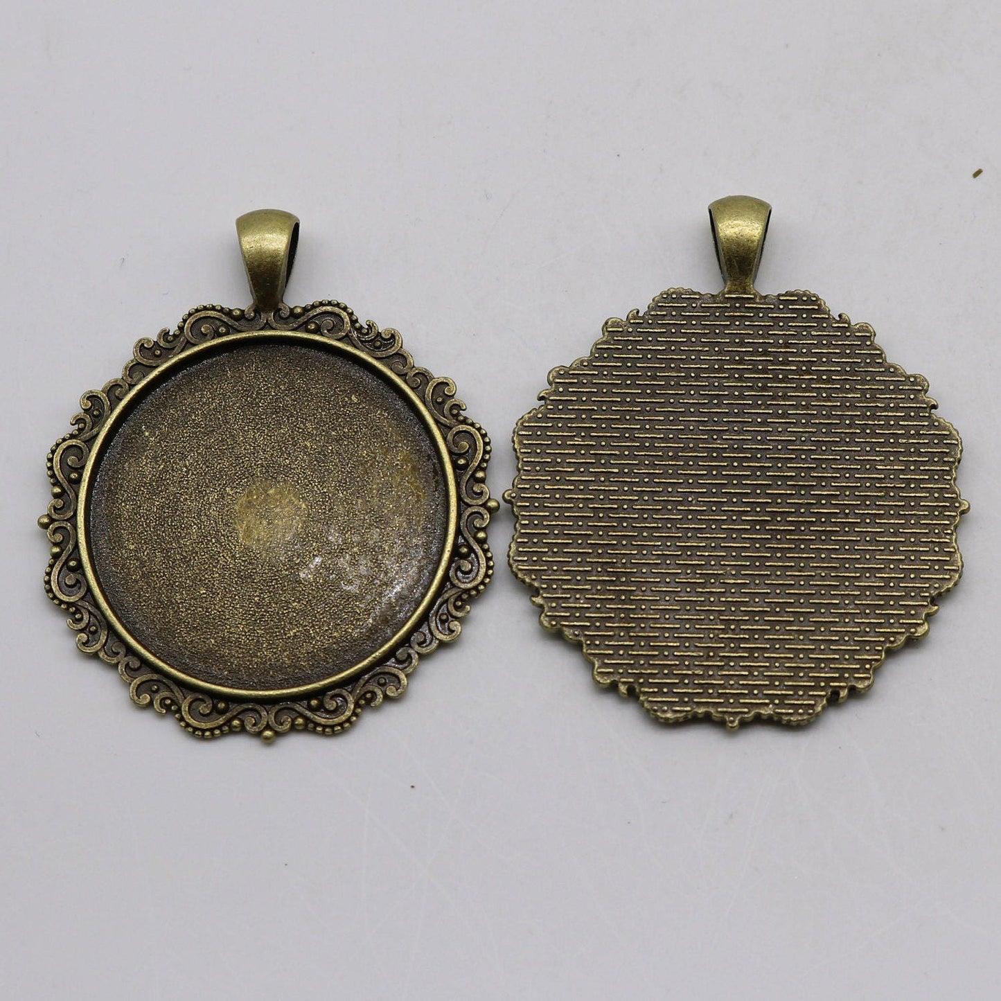 Pendant Big BEZELS Link w/GLASS Magnifying Domes Cabochon - 5 sets 10 pcs - 35mm app. 1-3/8inch Antique Brass Bezel and Glass Cabochon