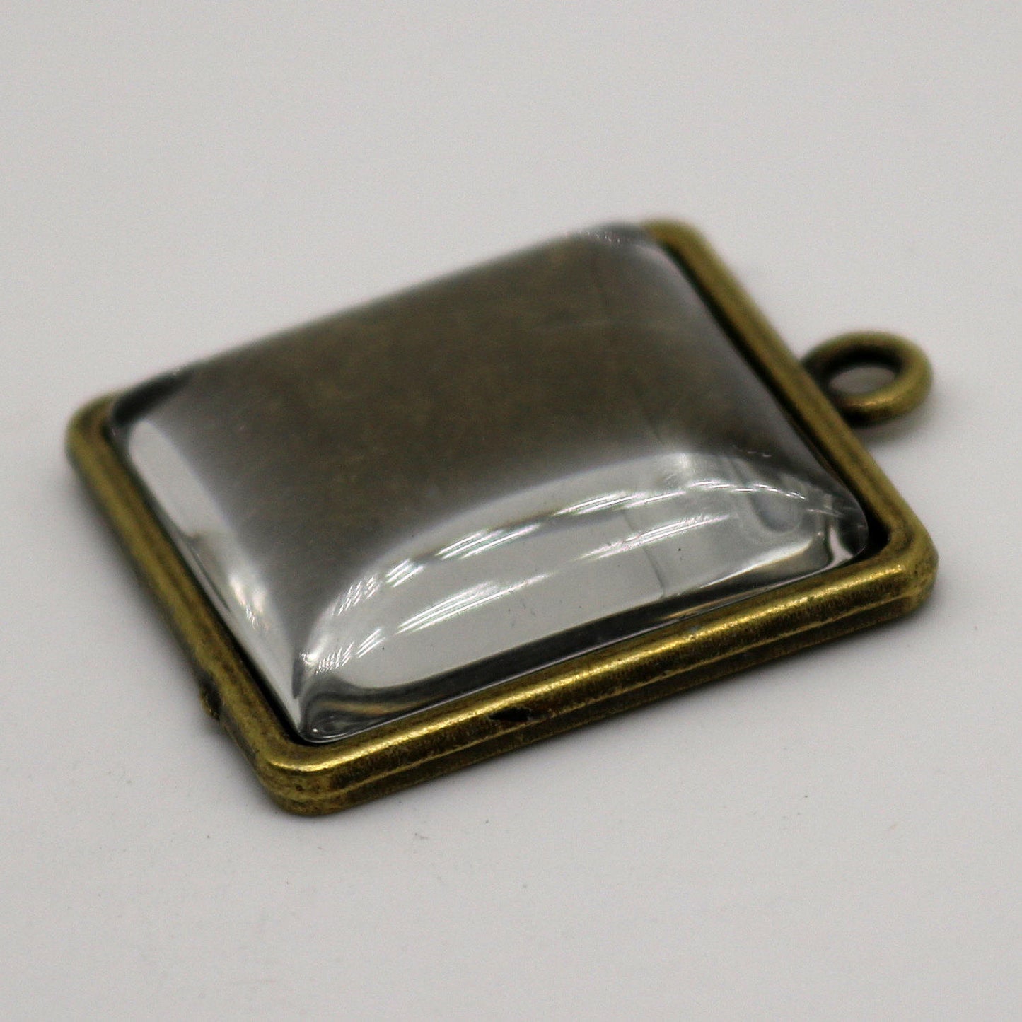 SQUARE Bezel with 20mmX20mm GLASS Magnifying Domes Cabochon - 5 sets 10 pcs - 28mmx23mm Antique Brass - KB09 - We are USA Seller
