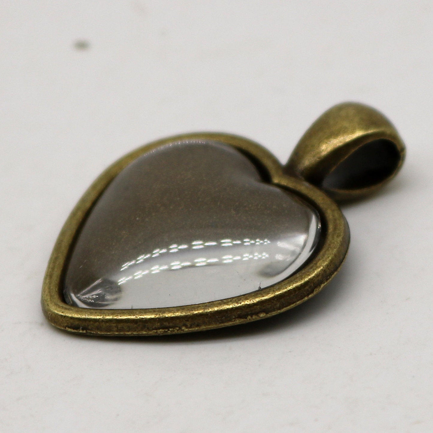 HEART Bezel with 20mm HEART GLASs Magnifying Domes Cabochon - 5 sets 10 pcs - 33mmx24mm Antique Brass - KB12 We are USA Seller