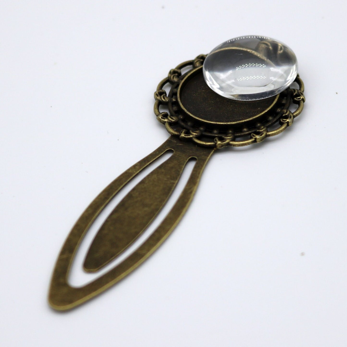 Bookmark with 20mm GLASS Magnifying Domes Cabochon - 5 sets 10 pcs - 81mmx32mm Antique Brass - S040 - We ship from California USA