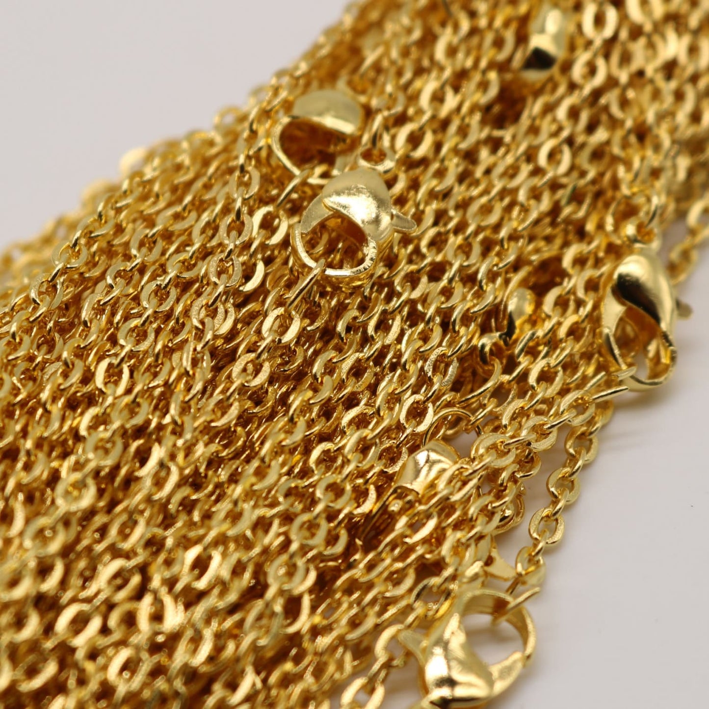 5 pcs of Ready to wear Flat Cable Chain Necklace 60cm (about 24inch) - Gold Plated 3x2mm Flat Chain Necklace with Lobster Clasp