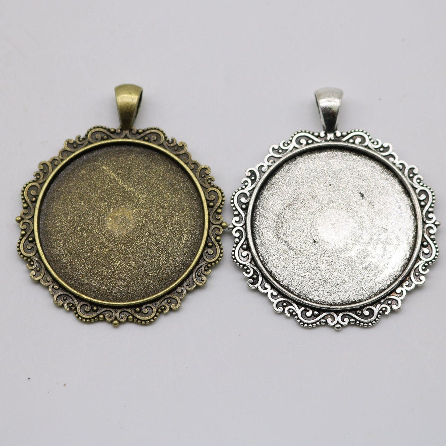 Pendant Big BEZELS Link w/GLASS Magnifying Domes Cabochon - 5 sets 10 pcs - 35mm app. 1-3/8inch Antique Brass Bezel and Glass Cabochon