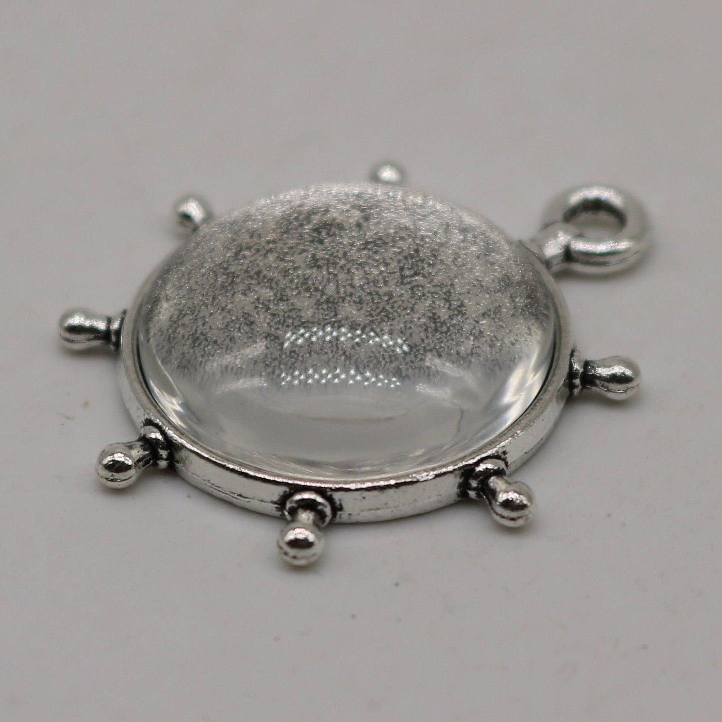 RUDDER Bezel with 20mm GLASS Magnifying Domes Cabochon - 5 sets 10 pcs - 32mmx27mm Antique Silver - KB04- We are USA Seller from California