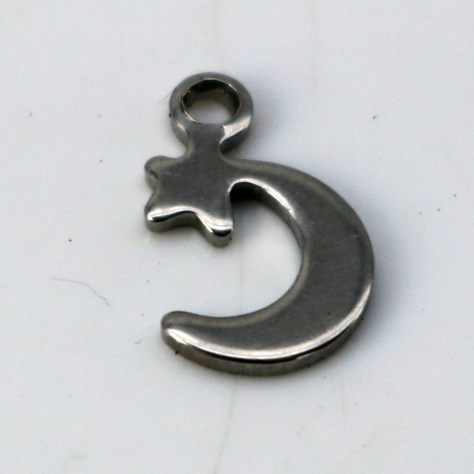 10 pcs Stainless Steel Drop Tags Charms Pendant - Moon (New Moon) charms Drop Tag - 7x11mm 19gauge 19G (0.9mm Thickness)