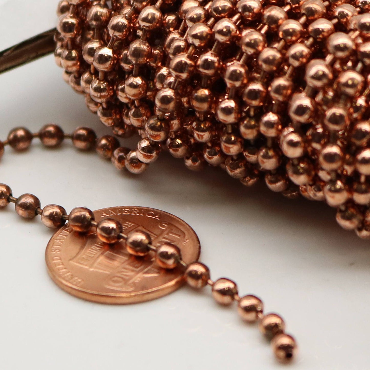32 ft spool of Bright Copper plated BIG ball chain - 3.2mm Ball Size - 32BALL
