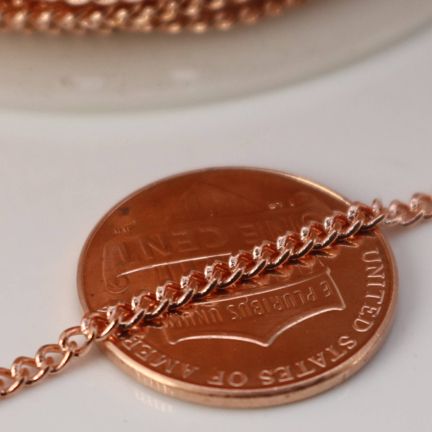 100 feet spool of Copper (Bright Copper) Plated SOLDERED FACET Curb Chain - 2.3mm Solder link - with Free Jumpring (100 pcs) - 2.3F