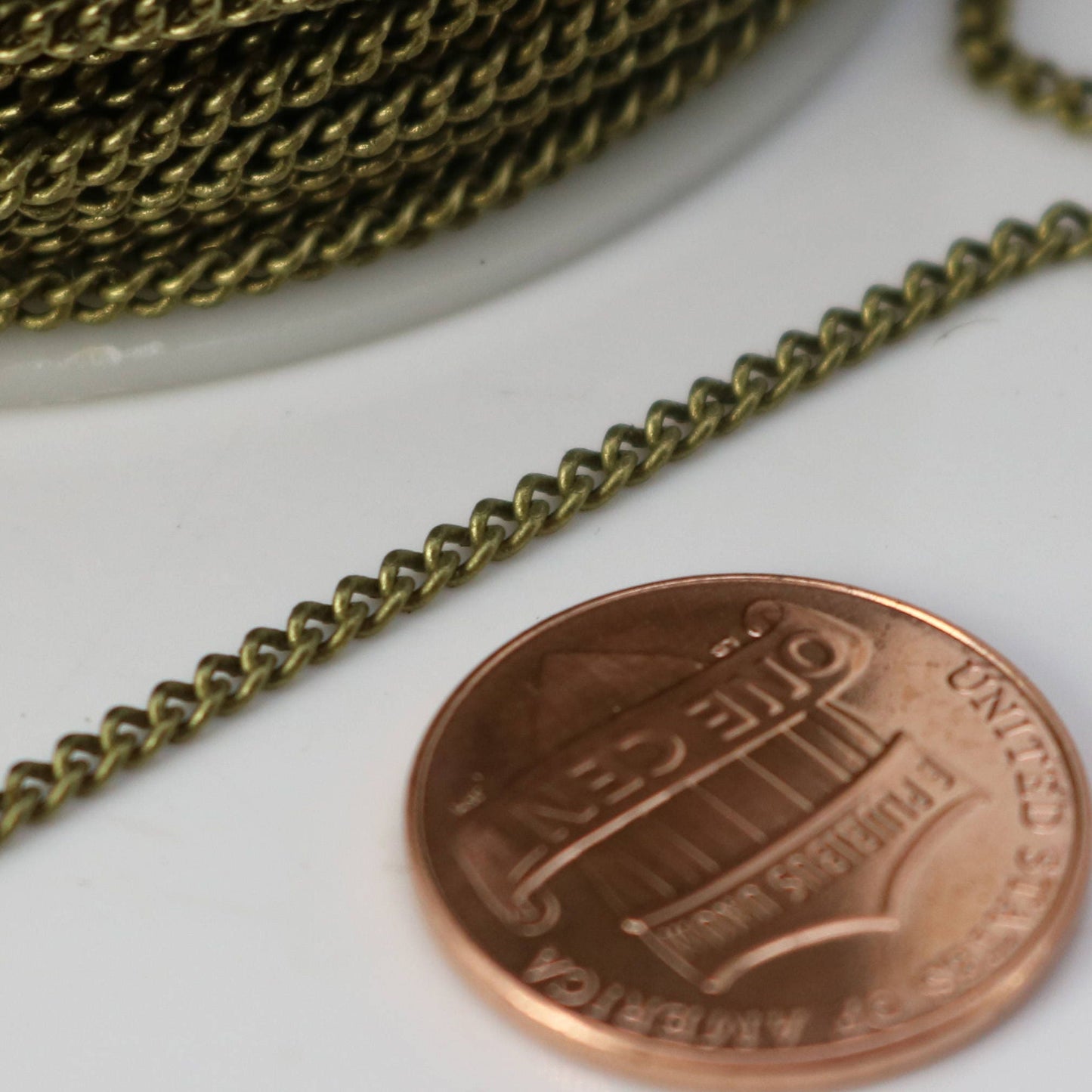 10 feet spool of Antique Brass Plated SOLDERED FACET Curb Chain - 2.3mm Solder link - with Free Matching Jumpring (10 pcs) - 2.3F