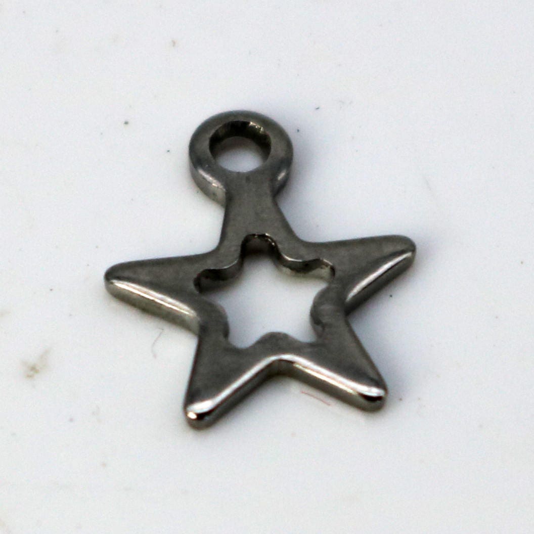 10 pcs Stainless Steel Drop Tags Charms Pendant - Star (Blank Star) charms Drop Tag - 9x11mm 19gauge 19G (0.9mm Thickness)