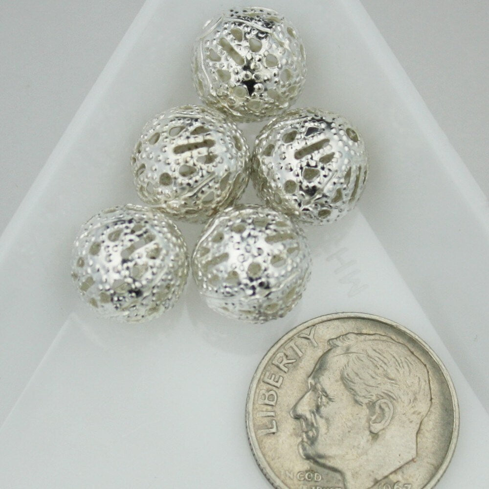 20 pcs of silver plated round filigree beads 10mm