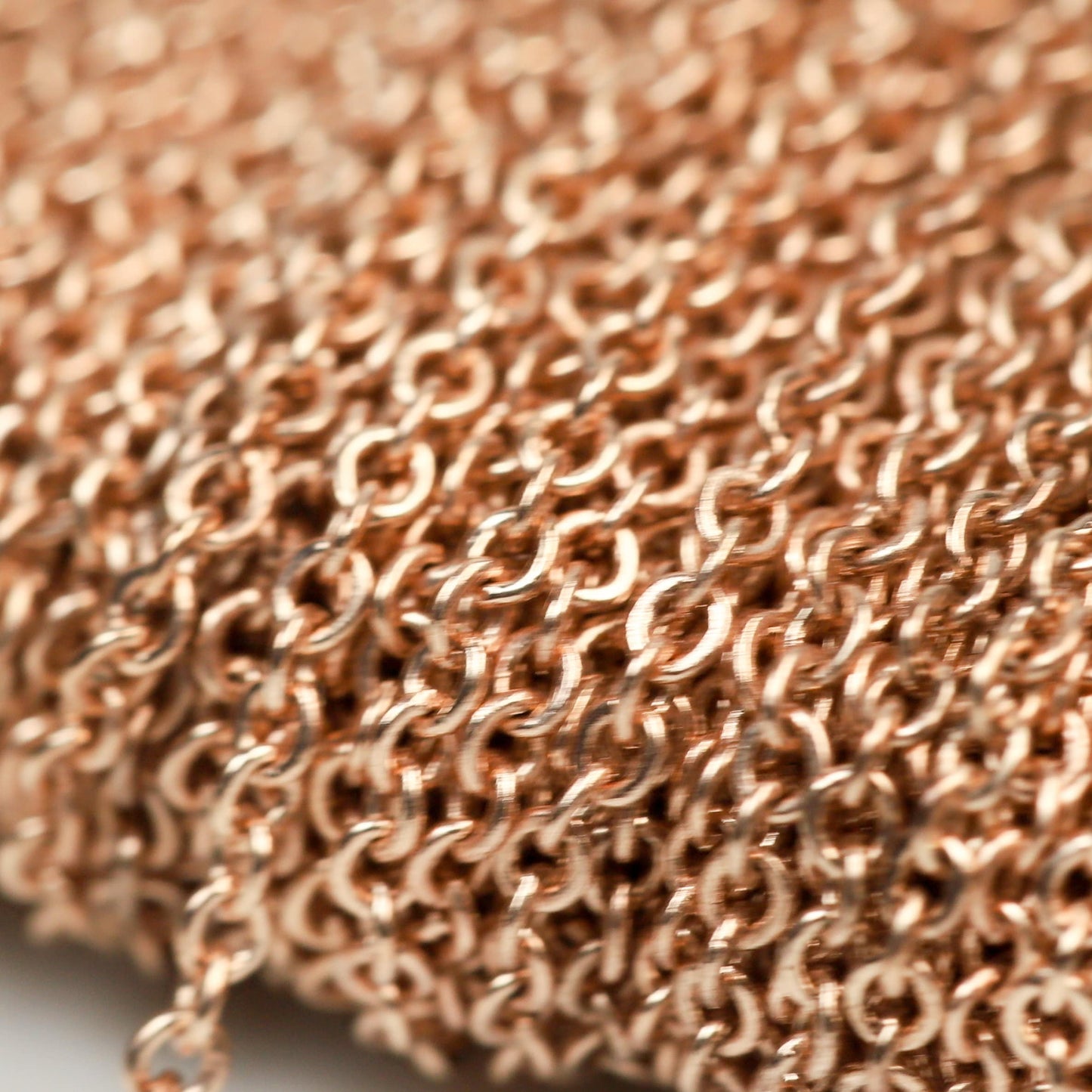 32 Ft. Non Tarnish Flat Cable Chain - ROSE Gold Micro Flat Chain - 1.5x1.2mm SOLDER - Anti Tarnish Free Resistant Cable - AT1512F