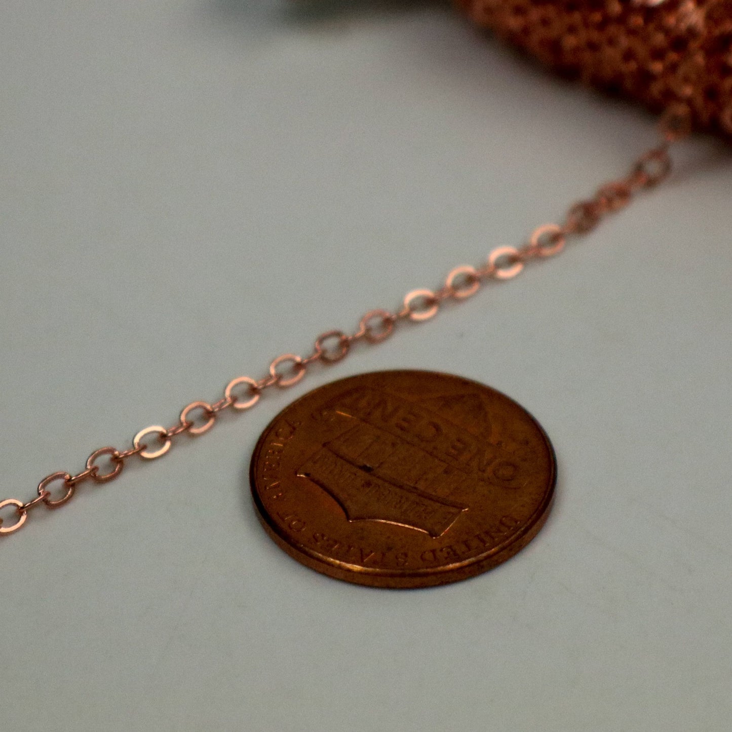 3 Ft Non Tarnish Flat Cable Chain - Copper Flat Chain - 3x1.7mm SOLDER - little Oval Anti Tarnish Free Resistant Soldered Cable - AT317F