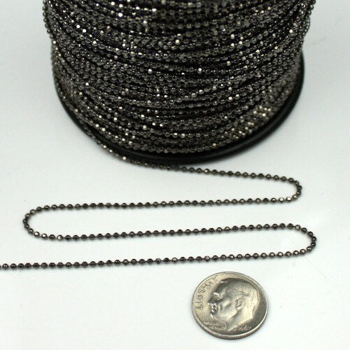 Gunmetal facet BALL Chain - 32 ft. spool of Brass bulk Ball chain Wholesale - 1.5mm w/ FREE 50 connectors (Crimp) - 15DC