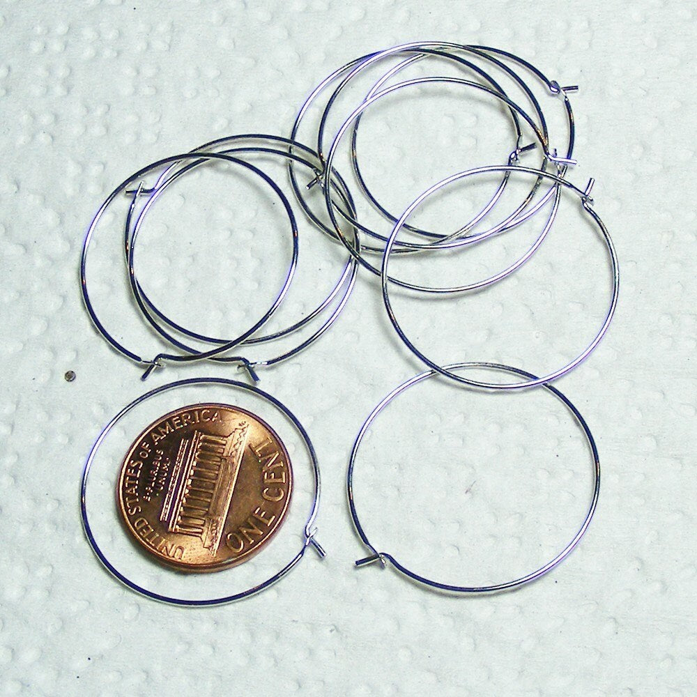 NEW Wholesale 100 pcs - 25mm 1 inch Rhodium Plated Wine Glass Hoops Simple hoop earwires - Ship from California USA