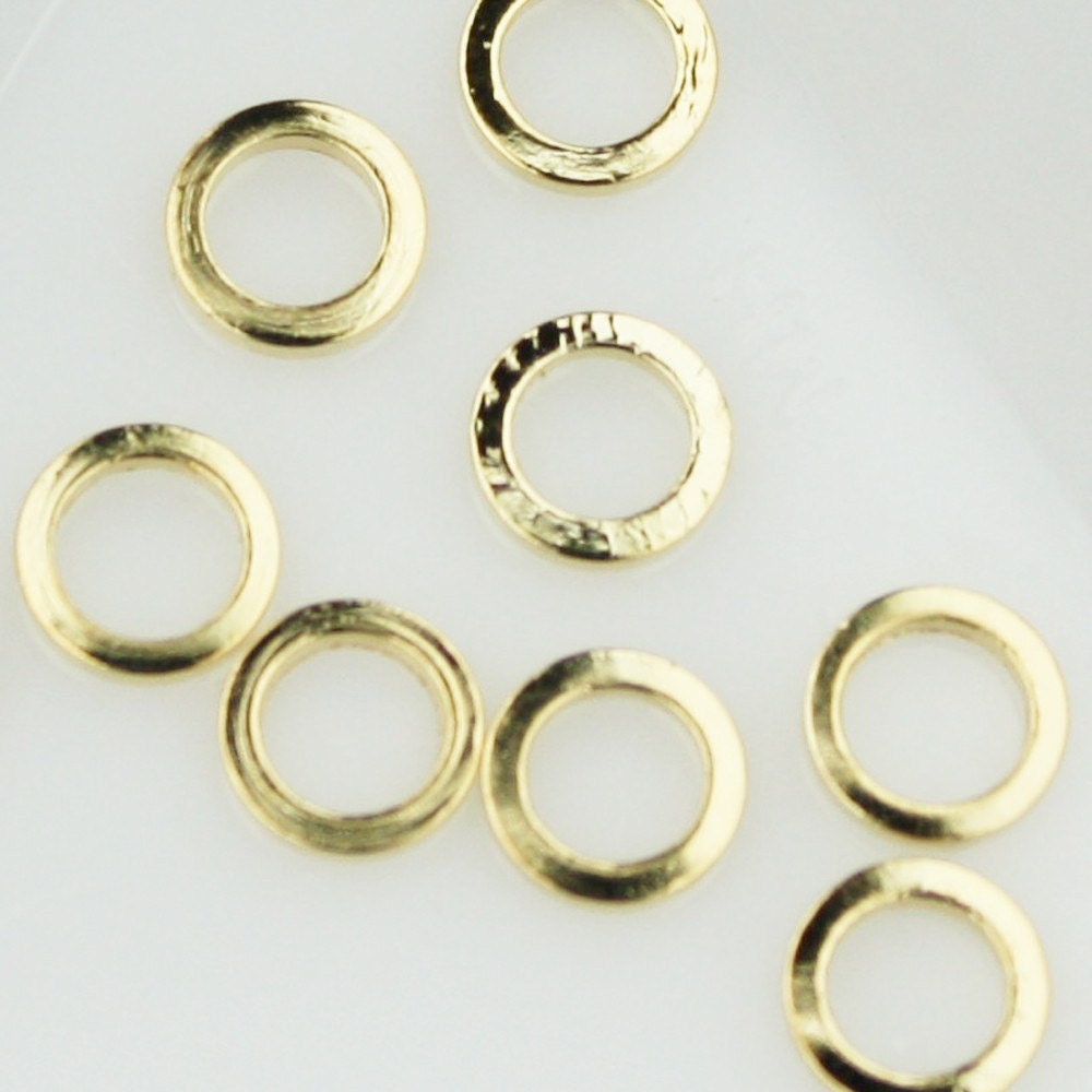 25 pcs gold plated solid brass ring connector - 6mm 16ga soldered