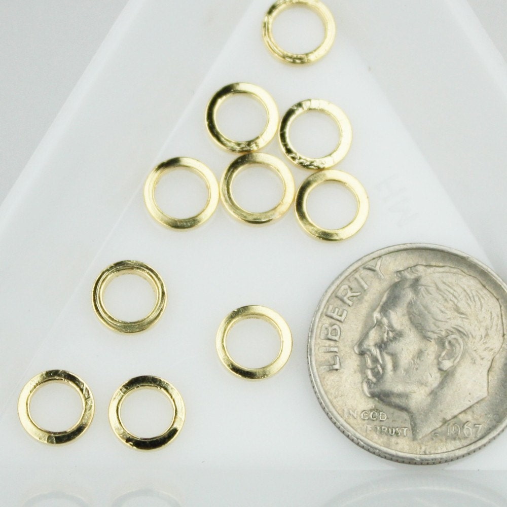 25 pcs gold plated solid brass ring connector - 6mm 16ga soldered