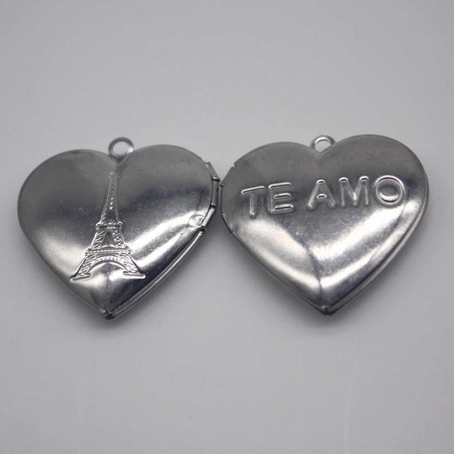 1/5/10/25 pcs STAINLESS STEEL "Eiffel Tower" & "TE_AMO" Heart Locket Pendant Charm - 29x29mm 6.8mm thickness - Pendant Charm