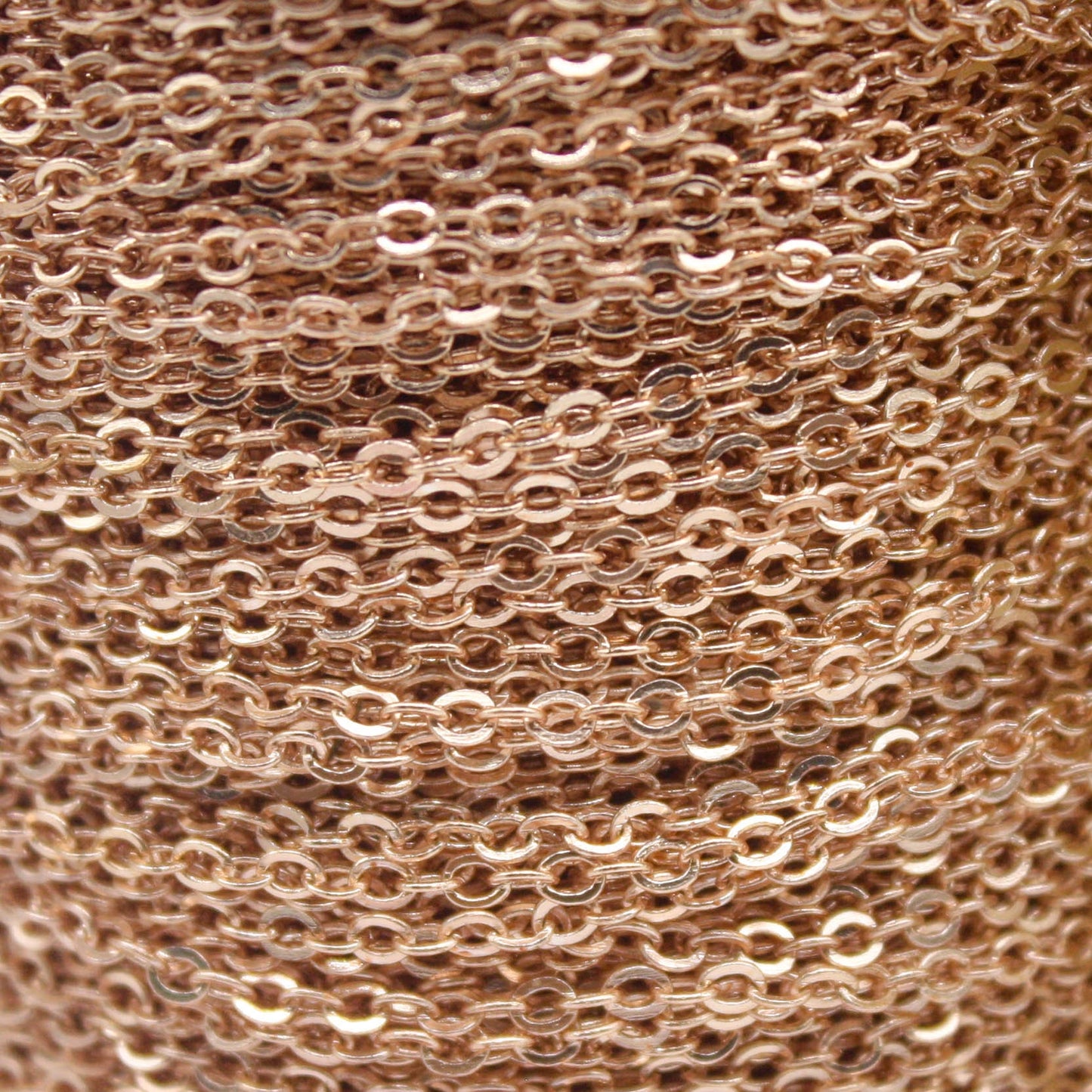 32 Ft Non Tarnish Flat Cable Chain - Champagne (Pinky) Gold Flat Chain - 3x1.7mm SOLDER - Anti Tarnish Free Resistant Soldered - AT317F