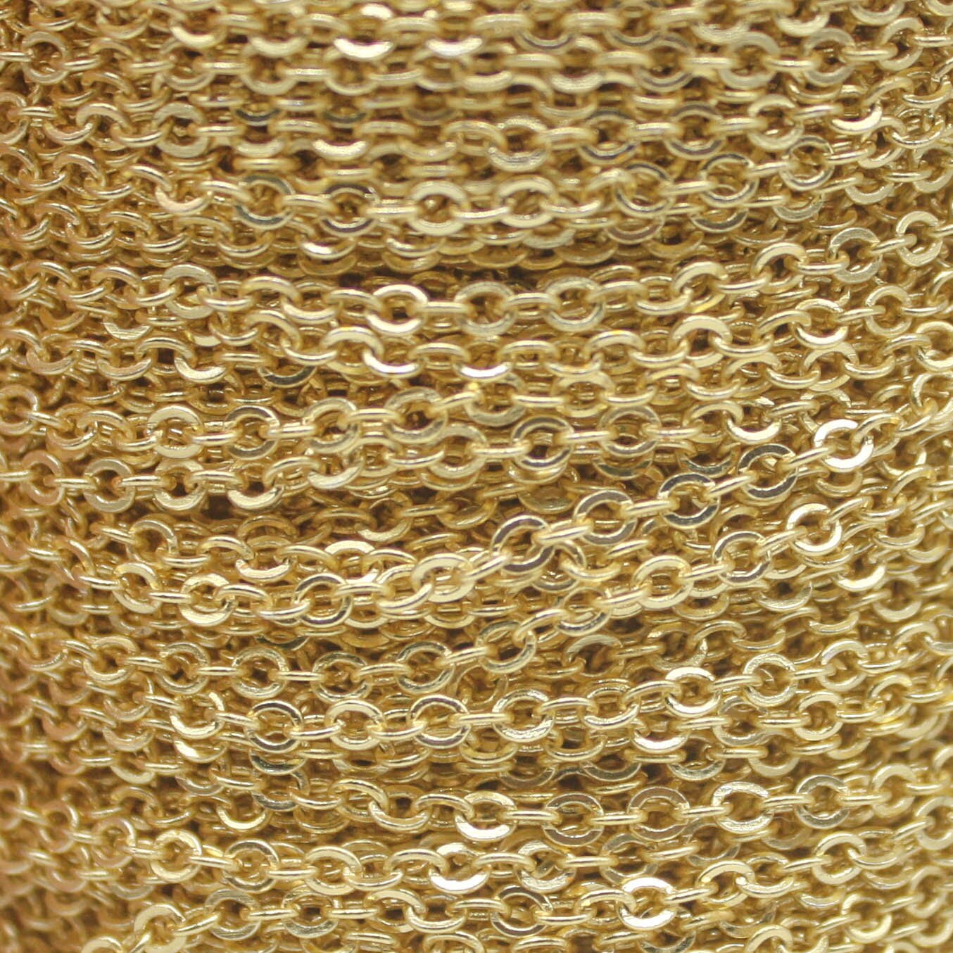 100 Ft Non Tarnish Flat Cable Chain Bulk - 18K Gold Plated Flat Cable Chain - 3.4x2.8mm SOLDERED Link - Anti Tarnish Free Resistant - AT3428