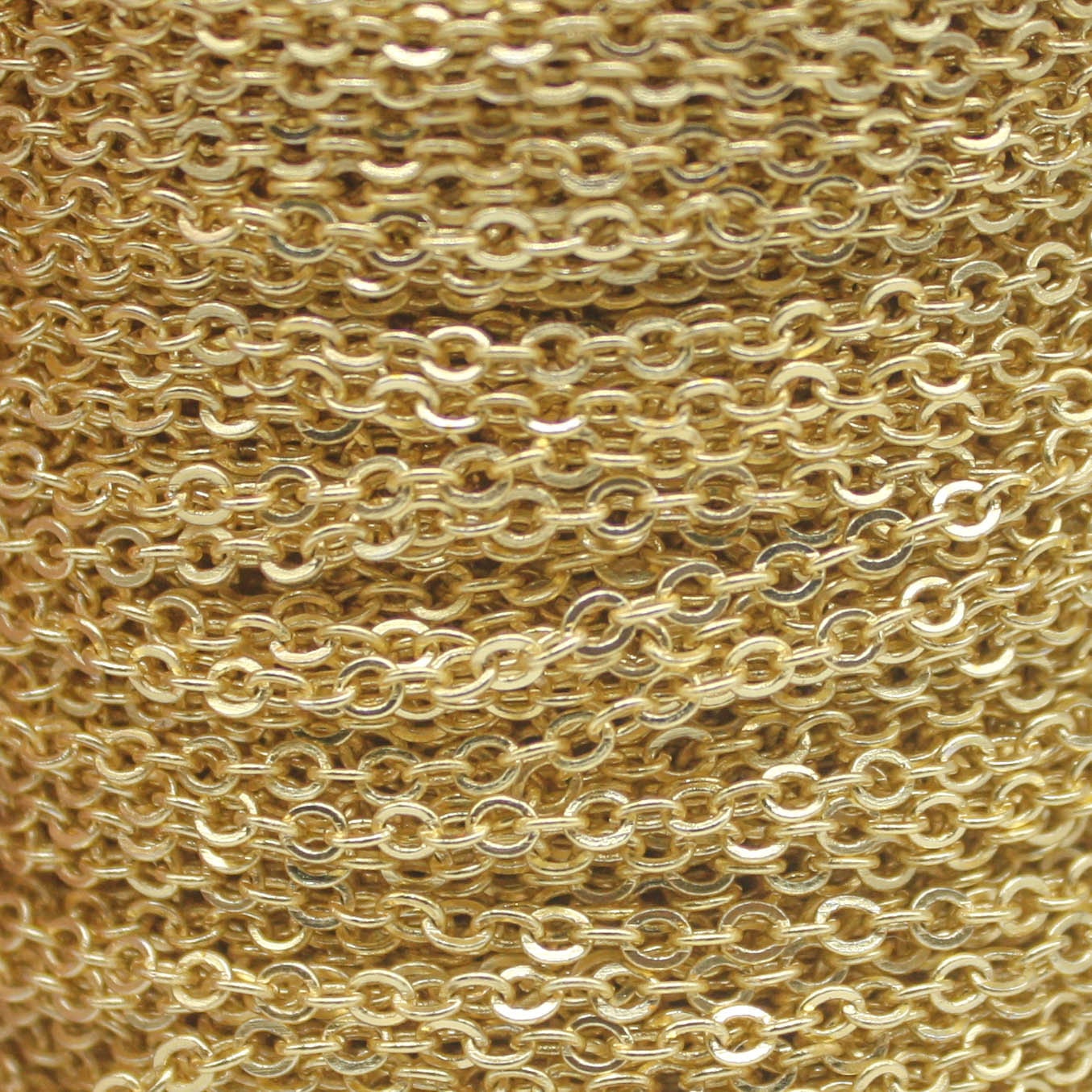32 Ft Non Tarnish Flat Cable Chain Bulk - 18K Gold Plated Flat Cable Chain - 3.4x2.8mm SOLDERED Link - Anti Tarnish Free Resistant - AT3428