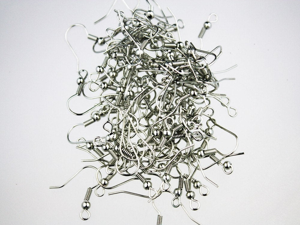 Wholesale Lot 1000 pcs of fish Hook with spring and ball Earwire 19X17mm - Rodium Plated