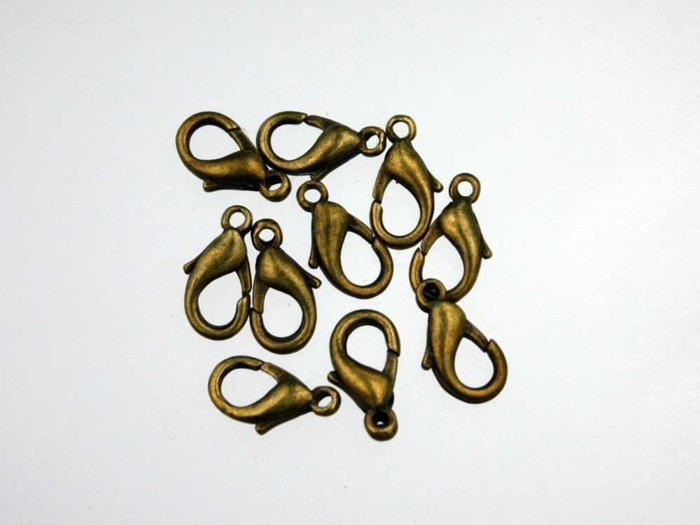 100 pcs of Antique Brass Lobster Clasp - 12mm - 12x7mm Antique Bronze Parrot Clasps Lobster Claw Clasp - Ship From California USA