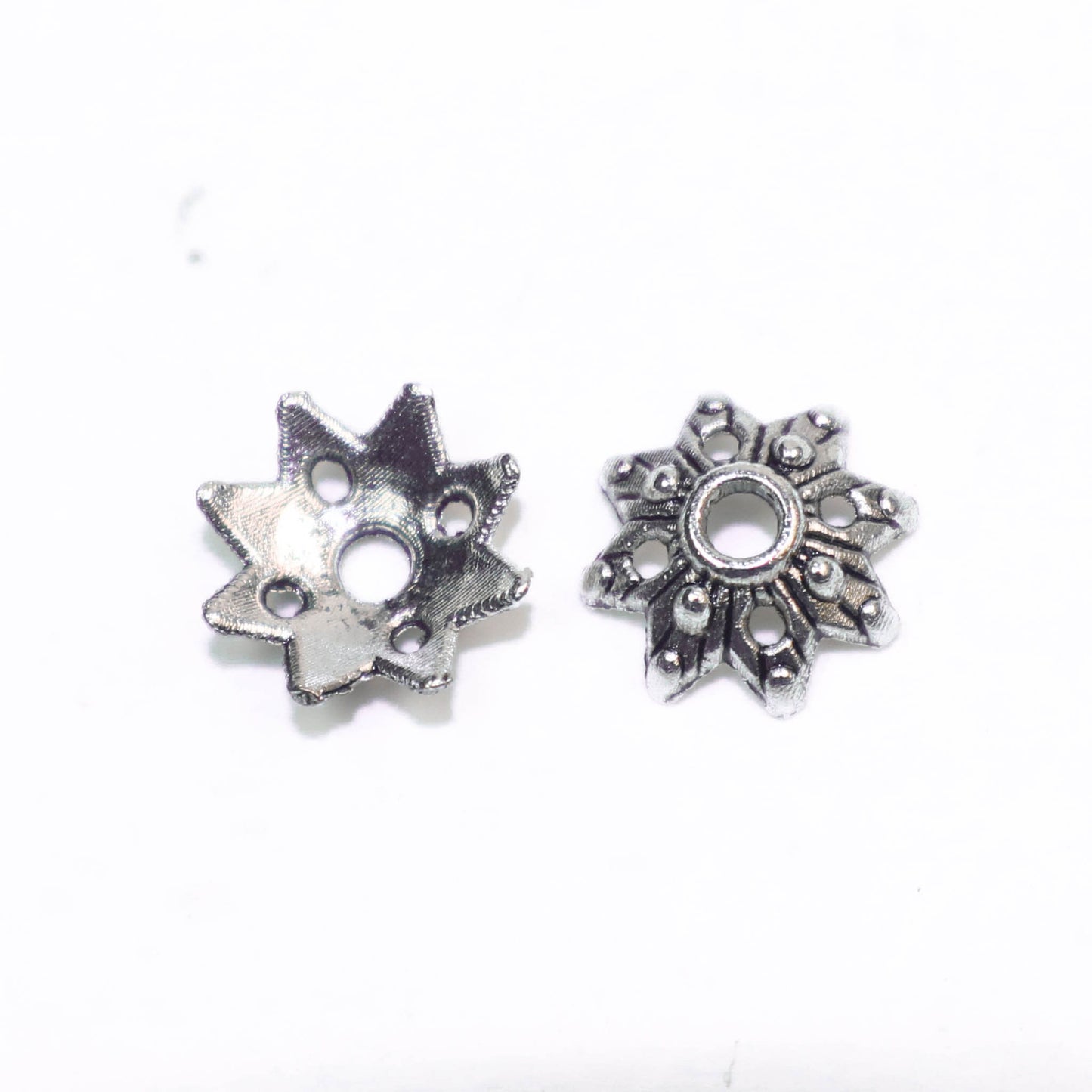 50 Bead Caps - 9mm Width - Antique Silver Alloy Leaf Flower Bead Cap